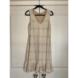 Fresh Produce Dress Womens Small Tan Cotton Geometric Ruffle Casual Geometric